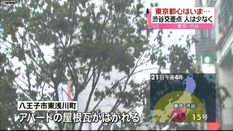 台風接近、街路樹倒れ屋根瓦はがれる　東京