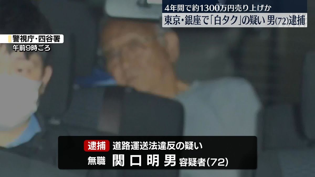 銀座周辺で「白タク」営業疑い　72歳男逮捕　4年間で約1300万円売り上げか