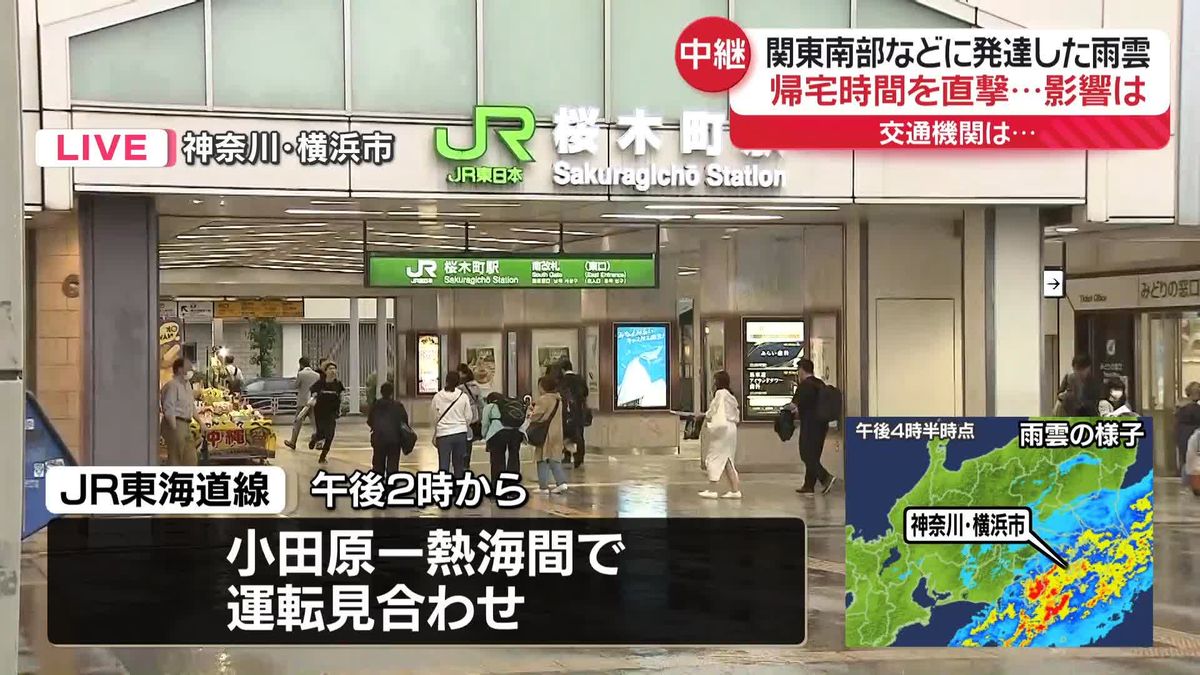 関東南部中心に発達した雨雲、帰宅時間を直撃…影響は　横浜市から中継