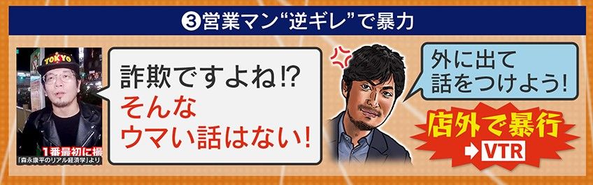 営業マン（詐欺師）は逆ギレし店外で暴行