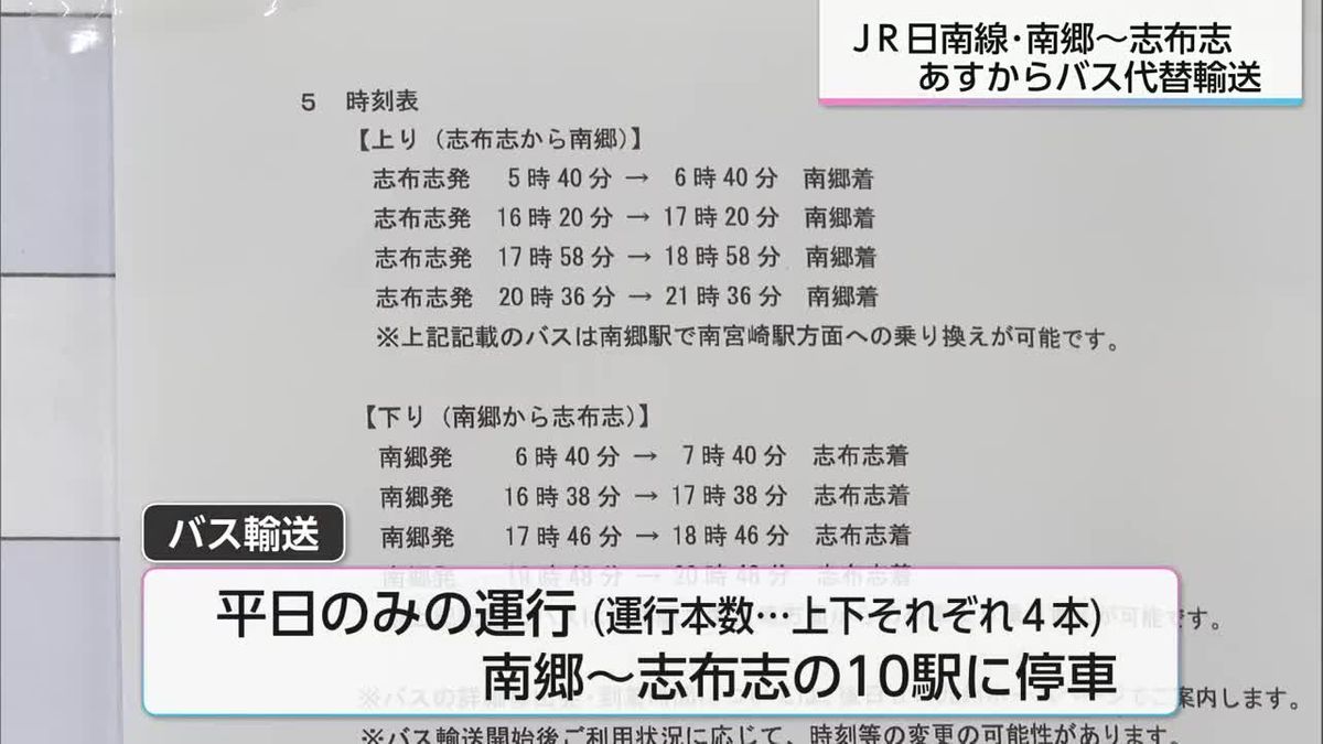 記録的大雨で被害　ＪＲ日南線「南郷〜志布志」　２９日からバスによる代替輸送