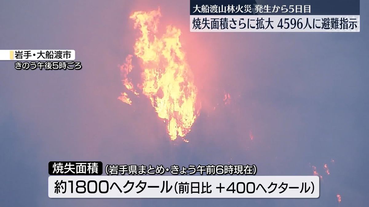 焼失面積さらに拡大…大船渡山林火災発生から5日目　4596人に避難指示【中継】