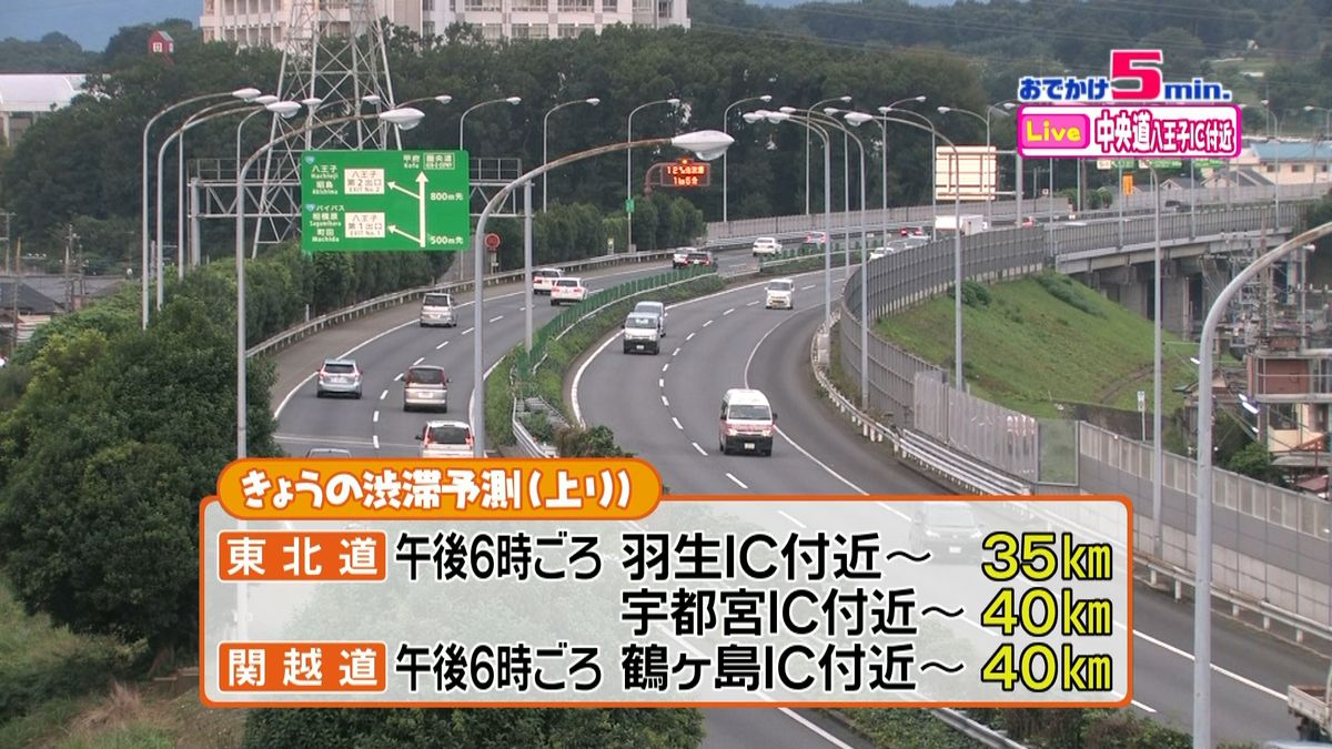 高速道路の渋滞予測（２１日・首都圏）