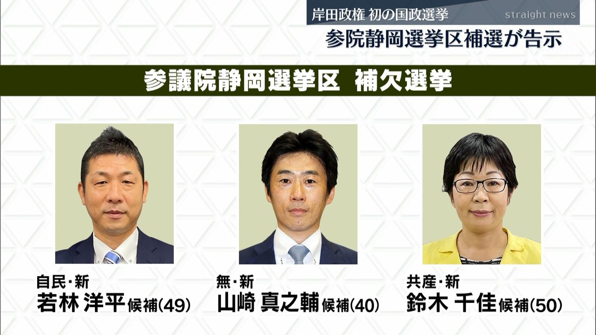 参院静岡選挙区補選が告示　３人が立候補