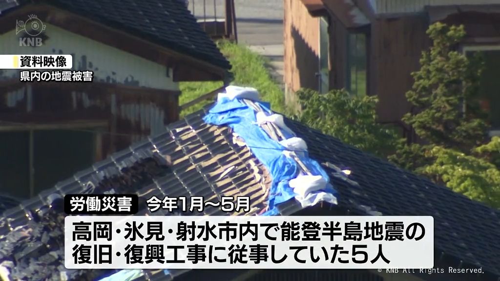 震災復旧・復興工事で労災５人　２０２４年１月から５月にかけ　富山県内