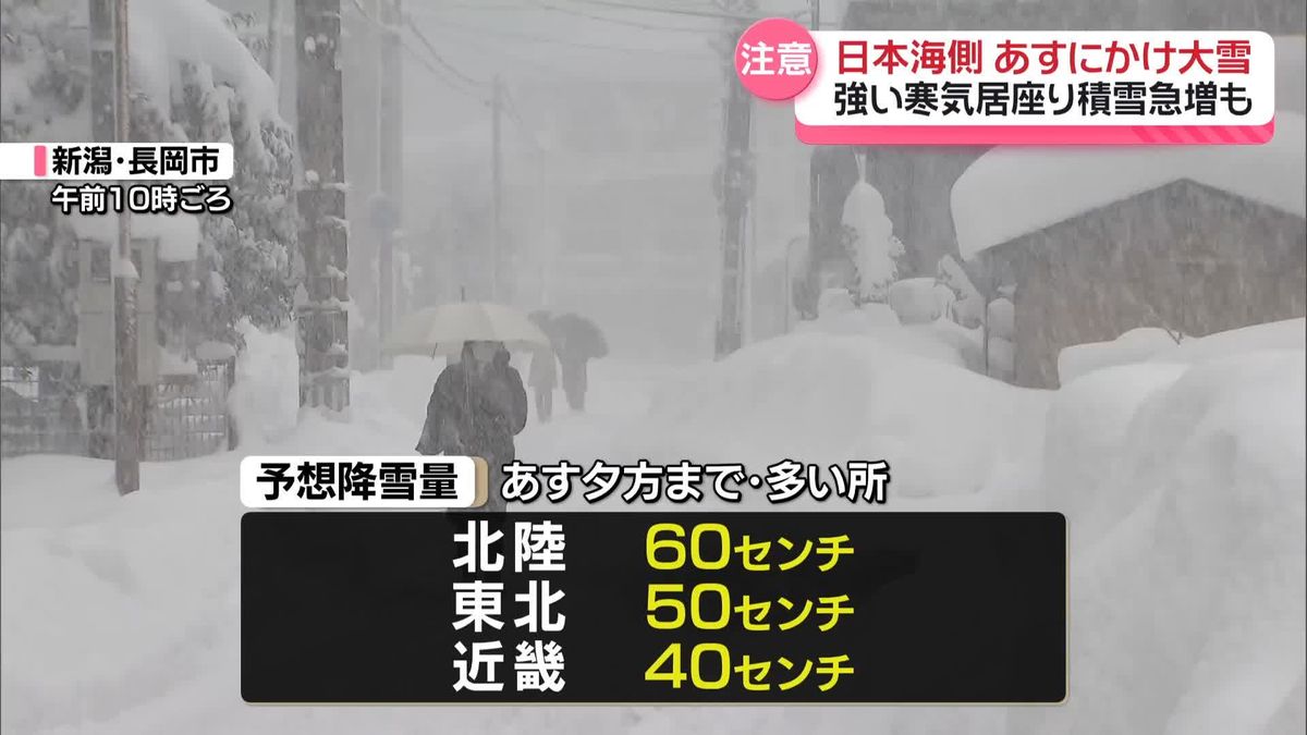 日本海側の大雪、あす23日にかけて続く見込み　交通障害などに注意を