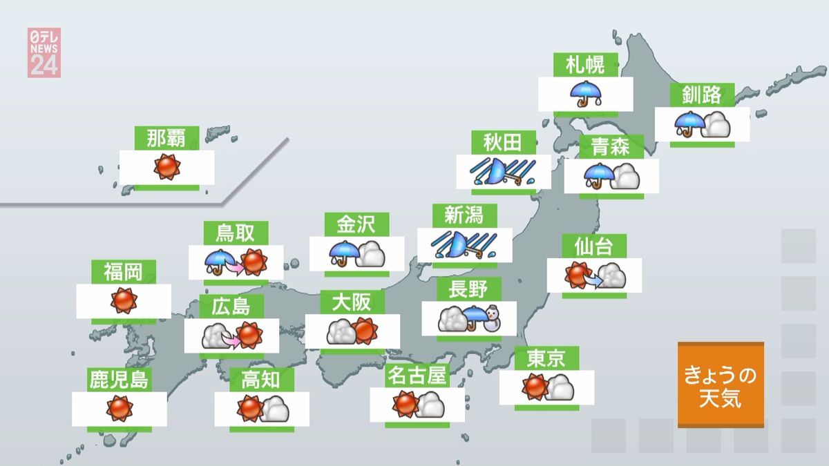 【天気】午後は、急な強い雨や落雷に注意を