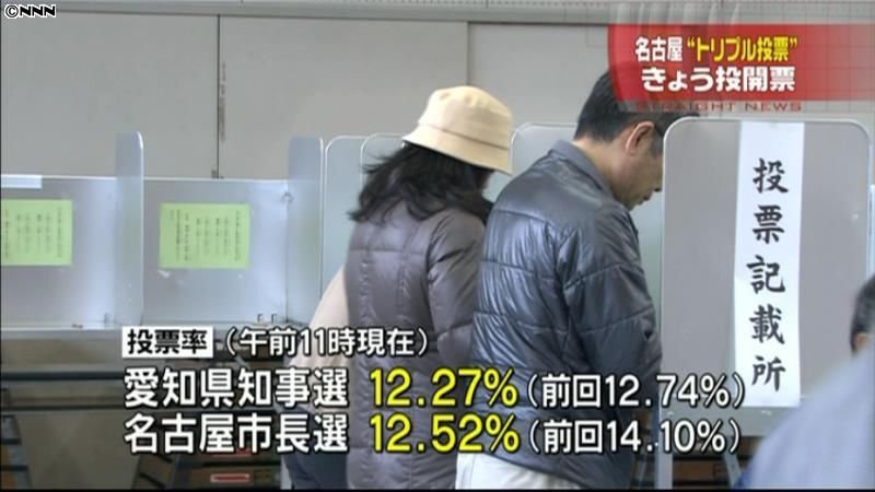 名古屋トリプル投票　１１時投票率前回並み