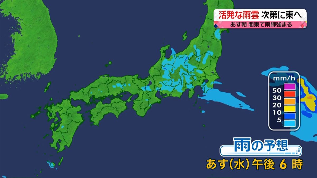 【天気】東海や関東　朝にかけて激しい雨