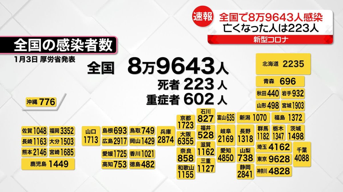 新たに全国で8万9643人、東京都で9628人の感染者　新型コロナ