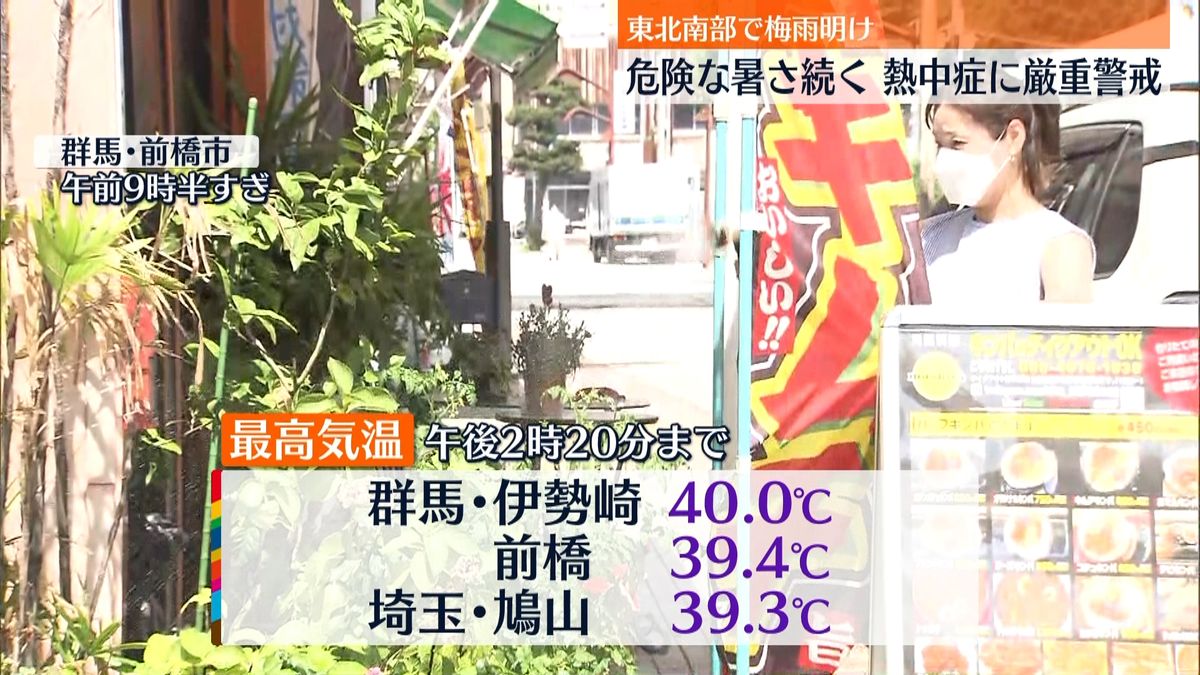 群馬・伊勢崎で40℃を観測　都心でも5日連続の猛暑日　熱中症に警戒を