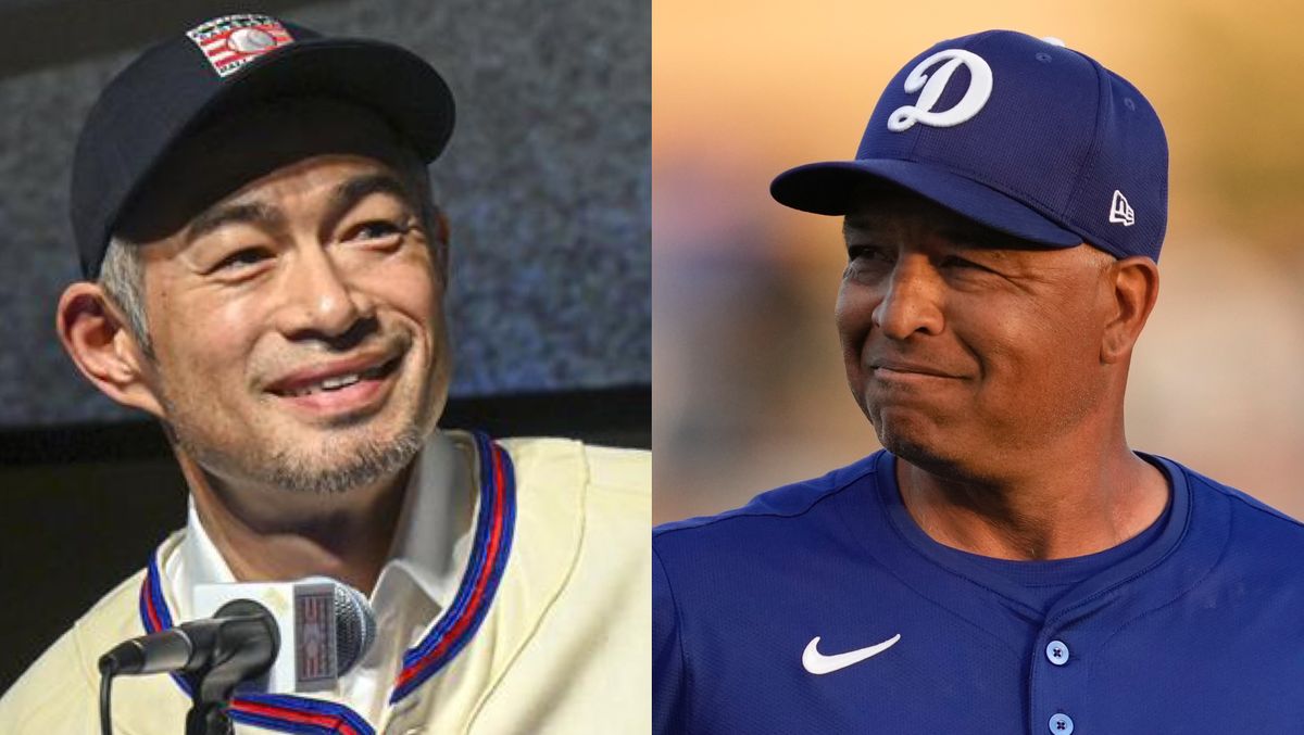 試合前にイチロー氏とロバーツ監督が談笑　がっちり握手に熱いハグ…記念写真も