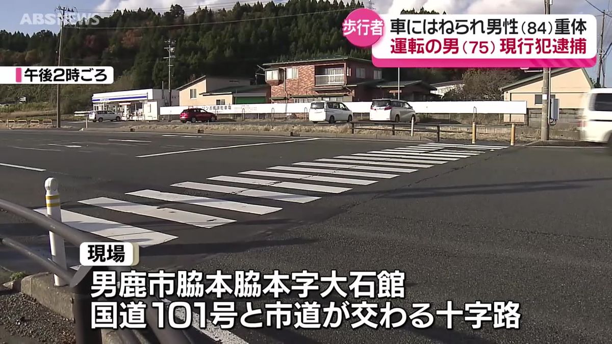 男鹿市で84歳男性が普通乗用車にはねられ重体  過失運転致傷の疑いで75歳の男性を現行犯逮捕