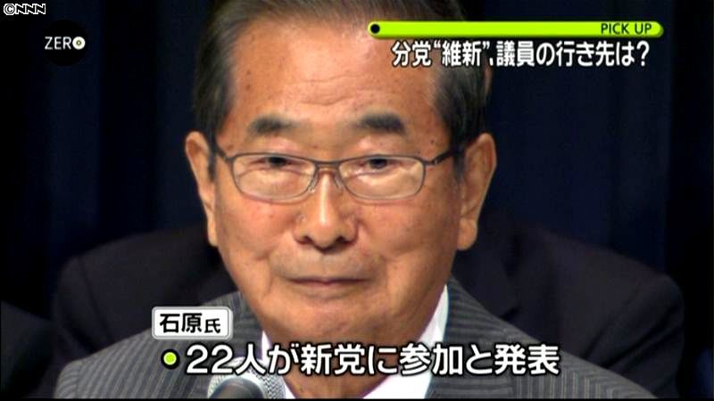 石原共同代表、新党に２２人参加と発表