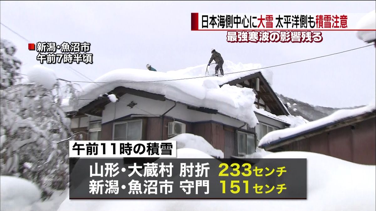 日本海側を中心に大雪　交通障害など警戒を