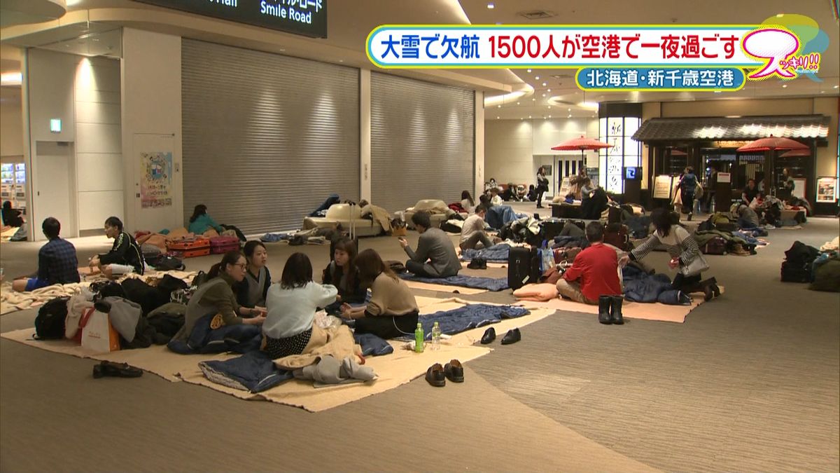 雪で欠航…１５００人が空港で一夜　新千歳