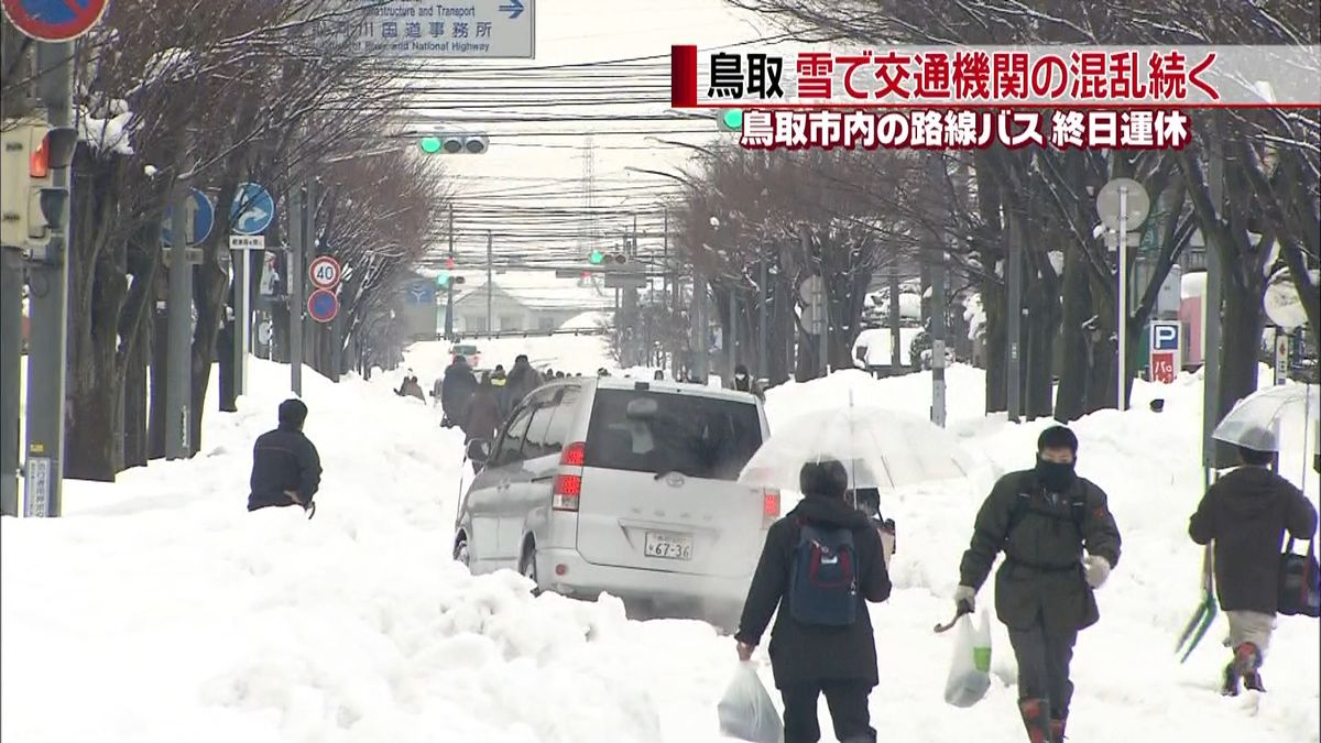 除雪進まず　鳥取で交通機関のマヒ続く