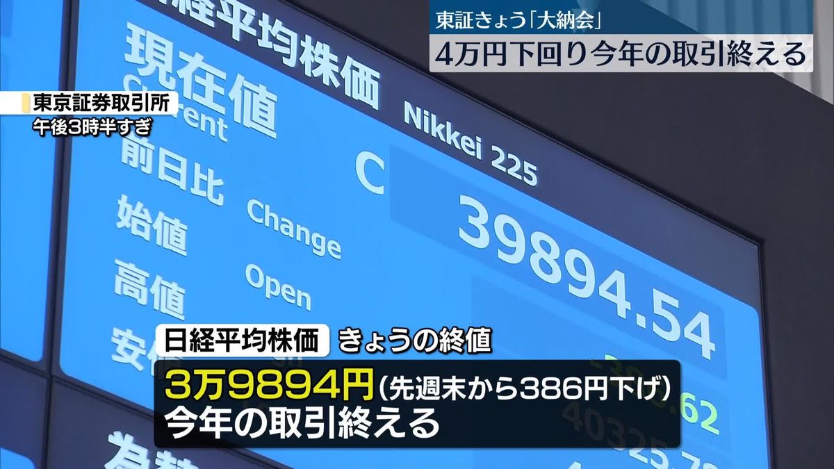 東証｢大納会｣節目の 4万円下回り今年の取引終える