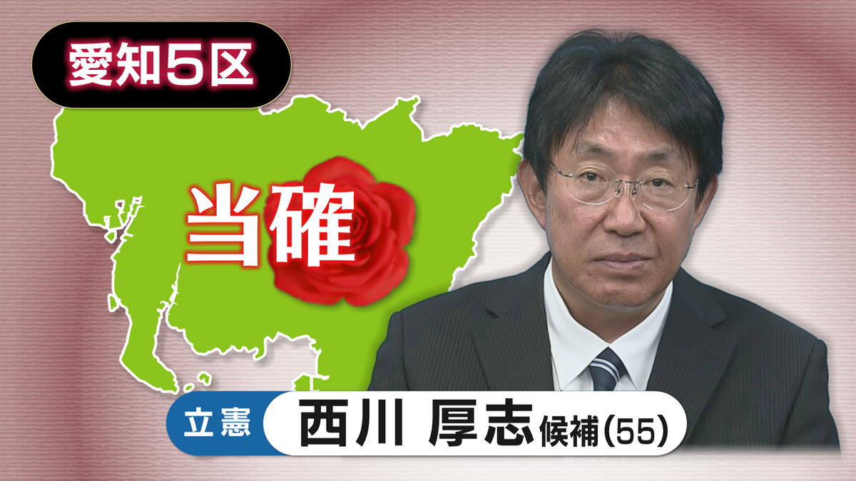 【速報・愛知5区】立憲・西川 厚志氏の当選確実 第50回衆議院議員選挙 衆院選2024