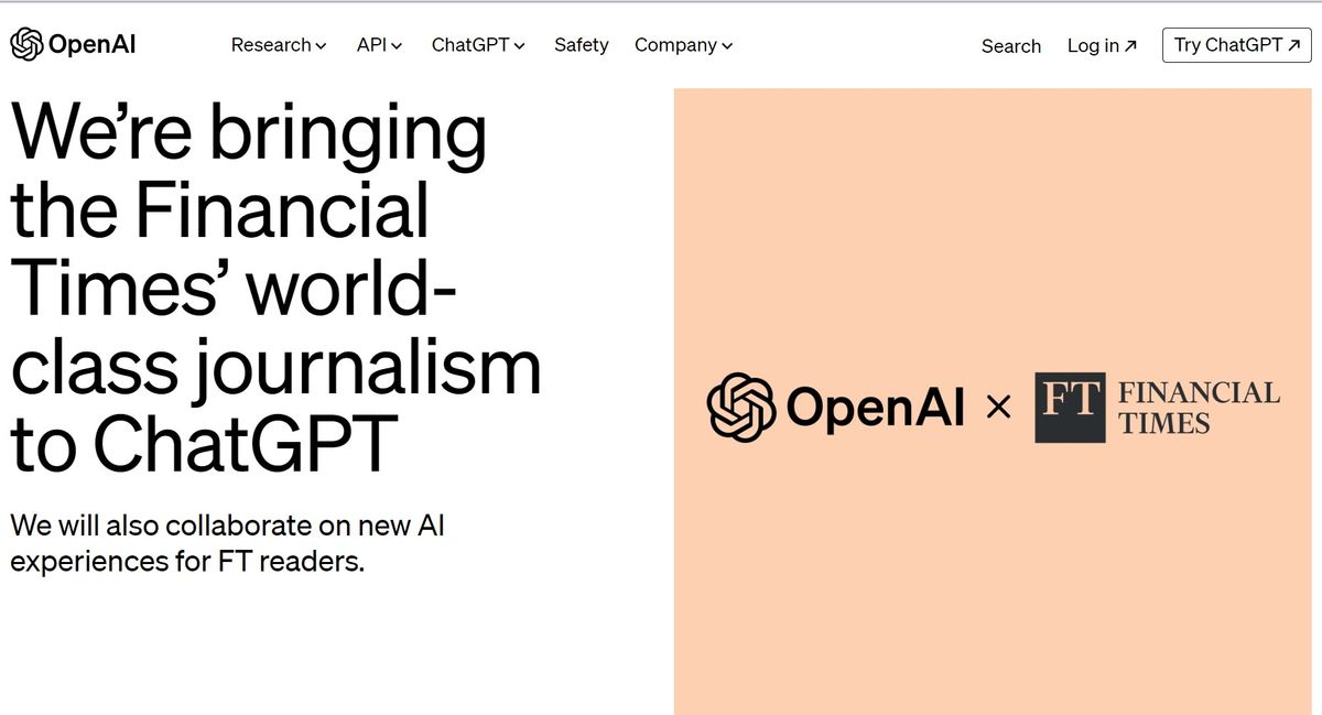 英「フィナンシャル・タイムズ」がオープンAIとの提携を発表