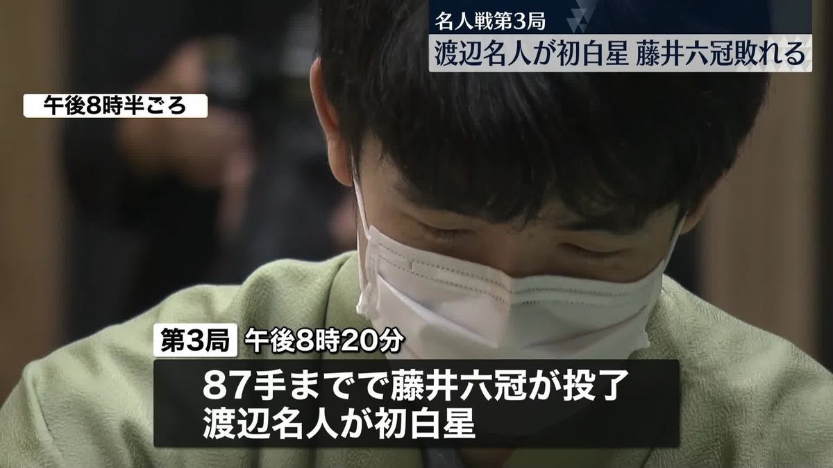 初白星の渡辺名人「勢いをつけてがんばりたい」　藤井六冠「中終盤の読みが足りなかった」　名人戦・第3局