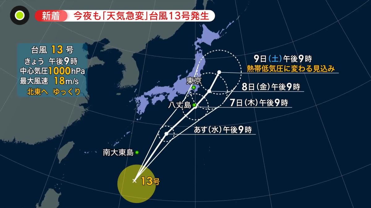 台風13号接近　7日にも関東の南へ　すでに局地的大雨で冠水・土砂災害のおそれ　四国は “線状降水帯”の発生に注意