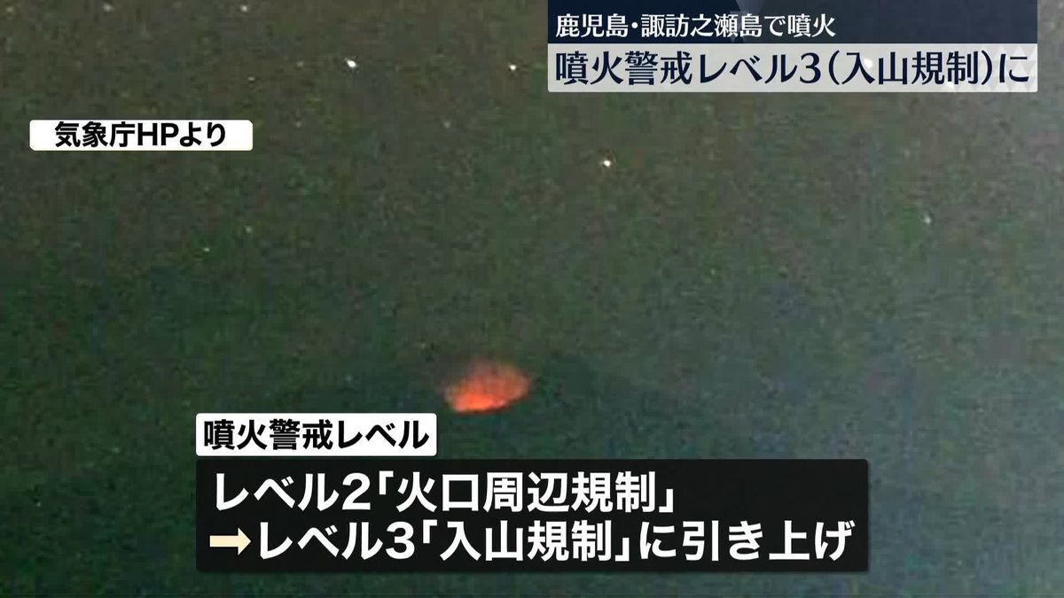 鹿児島・諏訪之瀬島で噴火が発生　噴火警戒レベルを3に引き上げ　気象庁