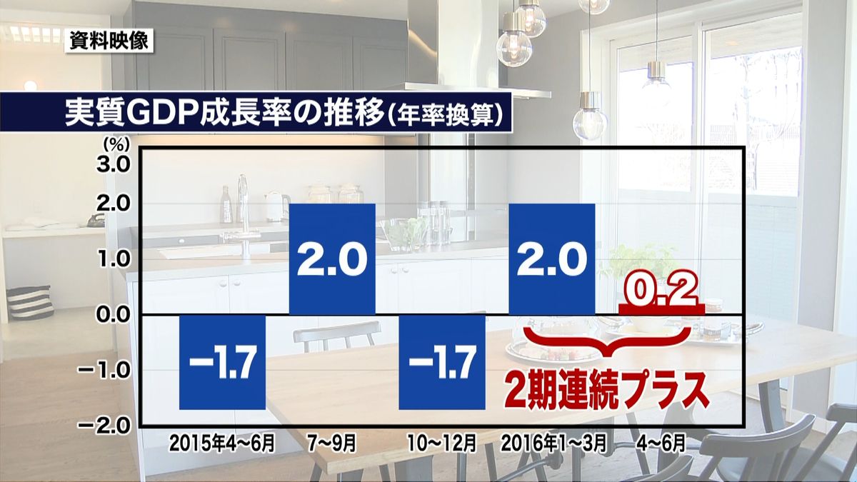 ４～６月ＧＤＰ２期連続プラス　０．２％増