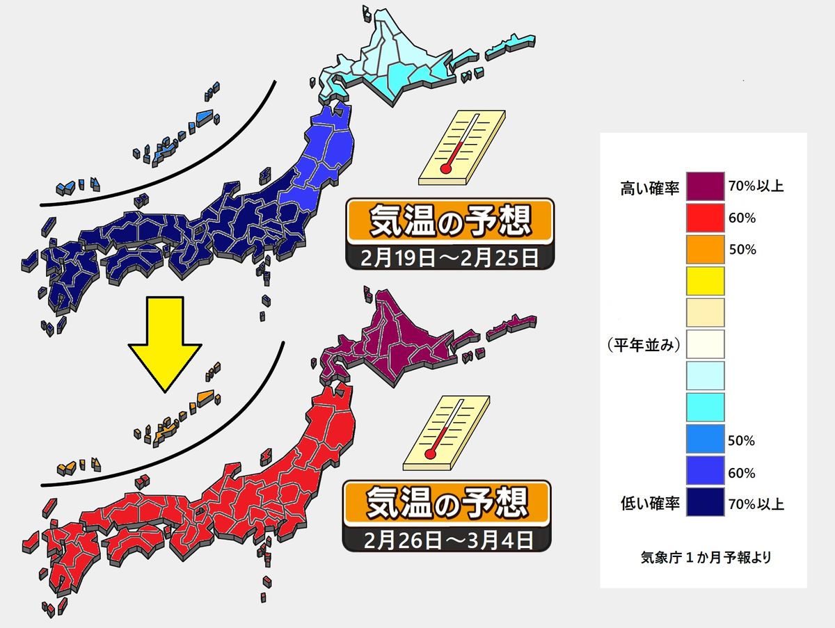 【1か月予報】冬の終わりが見えた？2月末より気温高めに