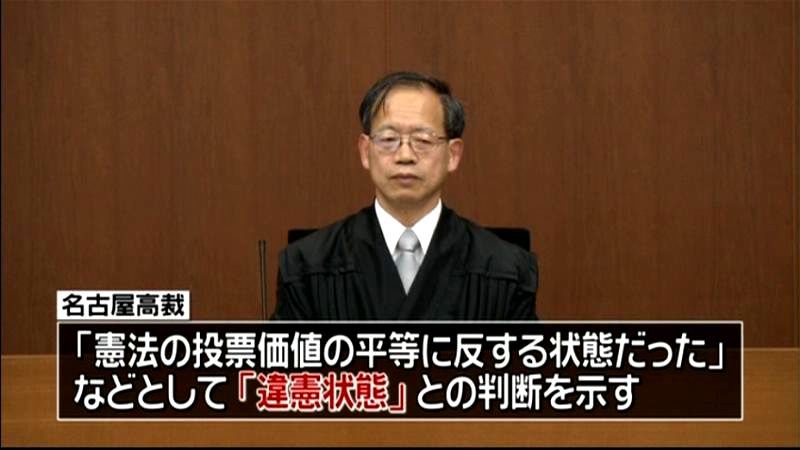 去年の衆院選は「違憲状態」　名古屋高裁