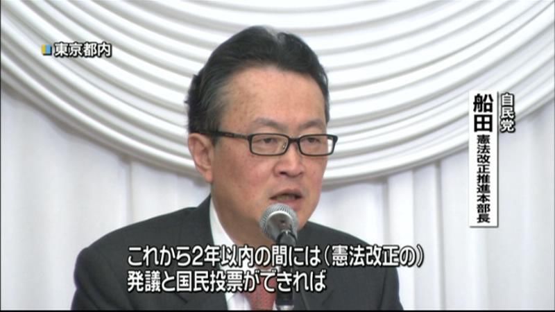 改憲の発議「２年以内に行いたい」船田議員