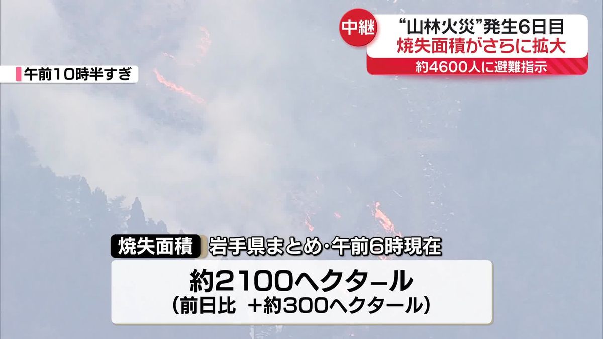 岩手・大船渡市の山林火災6日目　さらに被害拡大　自衛隊などのヘリ18機が消火活動