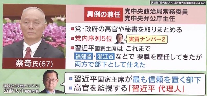 「習近平　代理人」蔡奇氏が裏で暗躍か