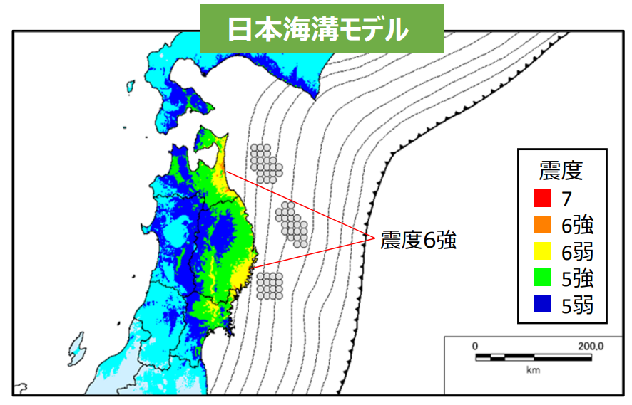 日本海溝の地震の震度分布※内閣府資料から