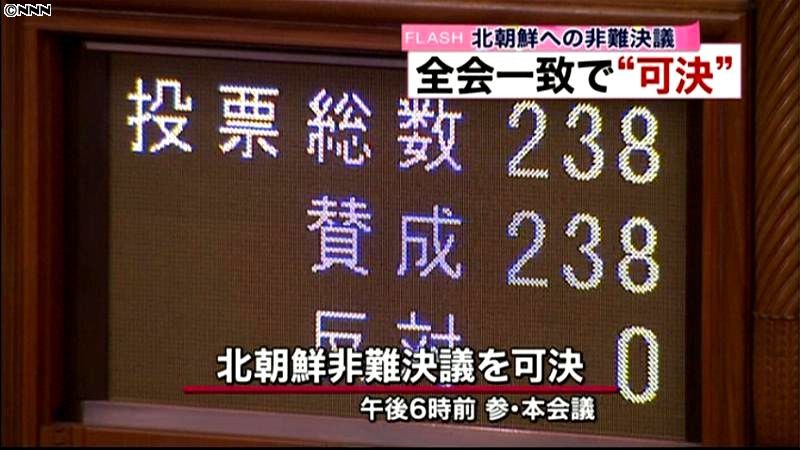 北朝鮮非難決議、参院本会議で可決