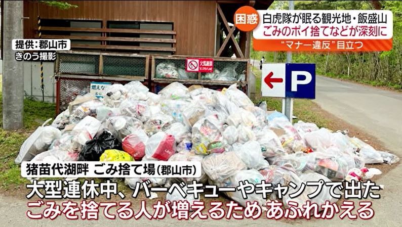 猪苗代湖畔のごみ捨て場（郡山市提供　6日撮影）