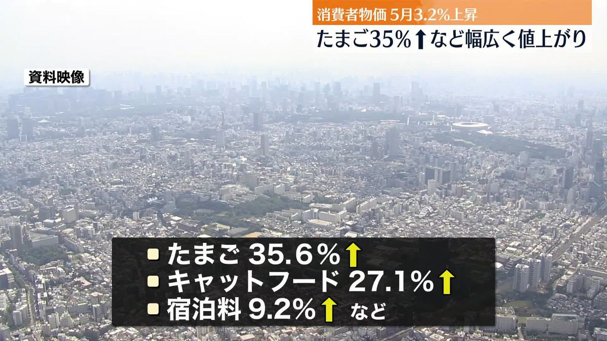 5月の消費者物価指数　前年比3.2％上昇　エネルギーが下がる一方、食料などは上昇幅が拡大