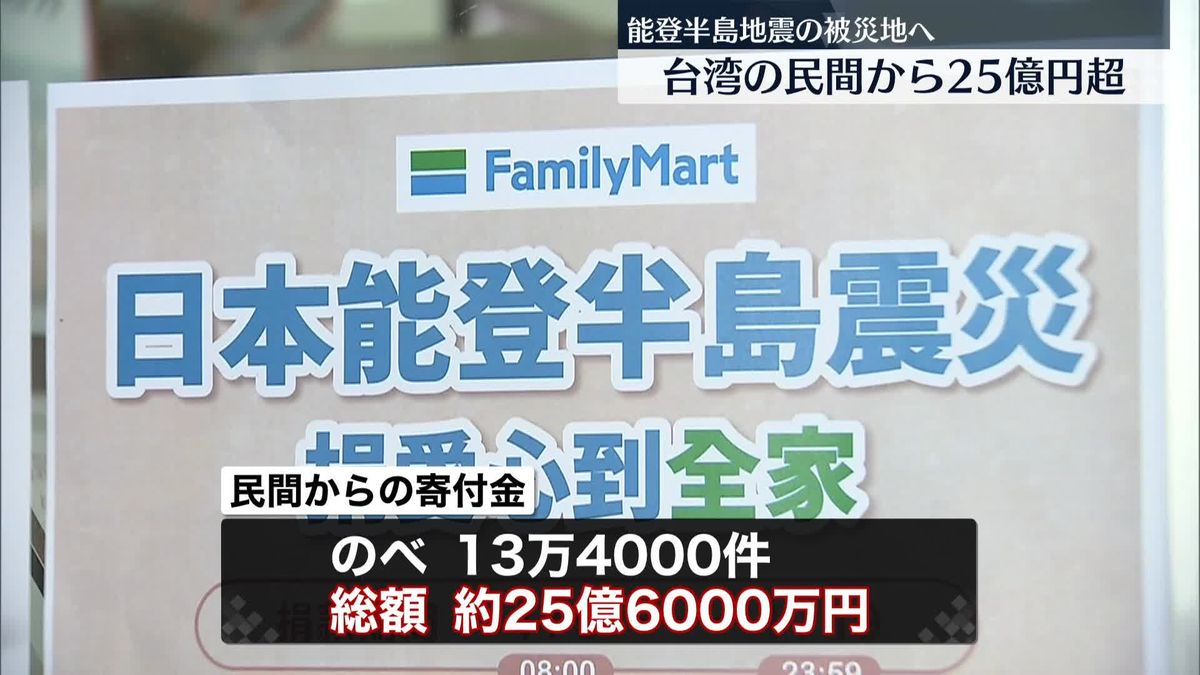 台湾から民間の寄付金25億円超　能登半島地震