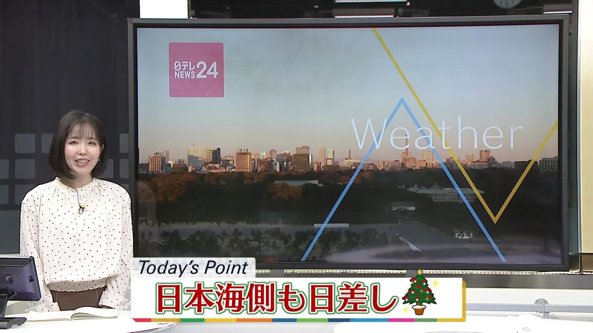 【天気】全国的におだやかなクリスマスに　日本海側の雪はやむところ多く