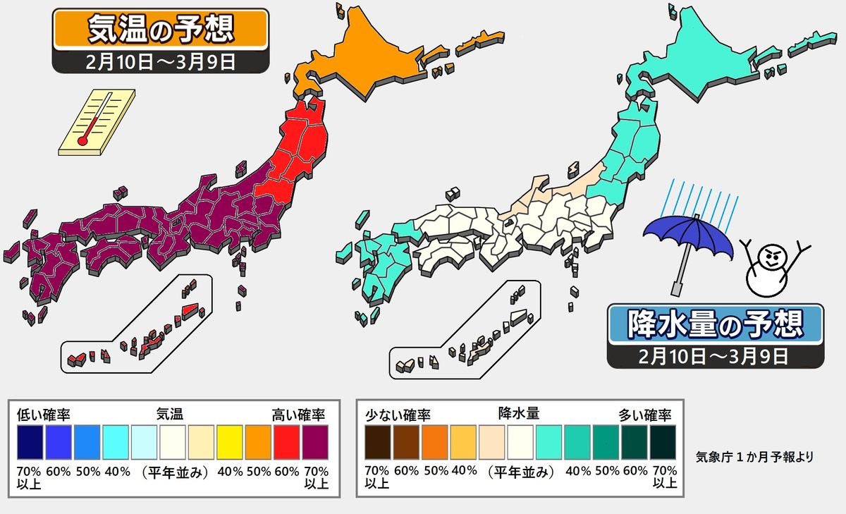 【1か月予報】2月中頃は春本番の暖かさに