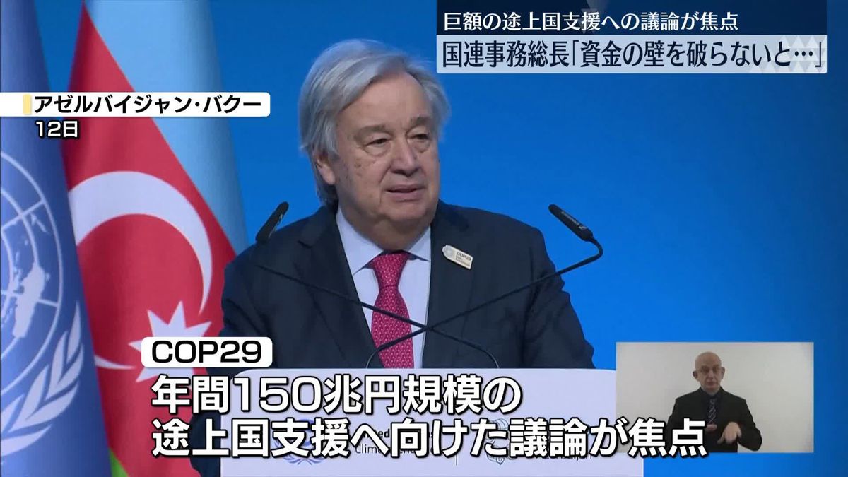 「COP29」首脳級会合が始まる　グテーレス国連事務総長、途上国支援の資金拠出額の大幅引き上げを呼びかけ