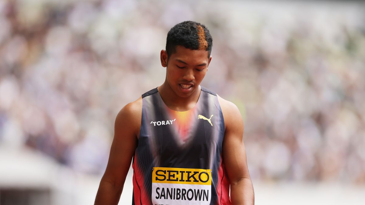 決勝では足がつり表情をゆがめるサニブラウン選手(写真：森田直樹/アフロスポーツ)