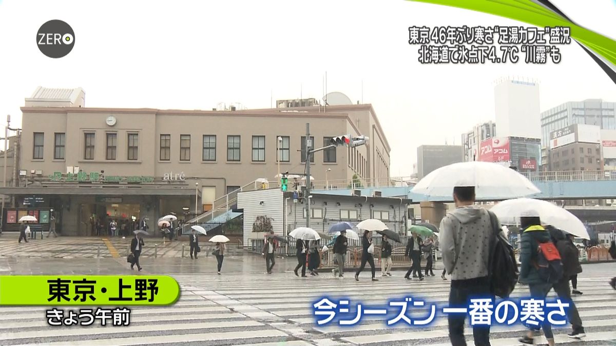 気温急降下…東京都心で４６年ぶりの寒さ