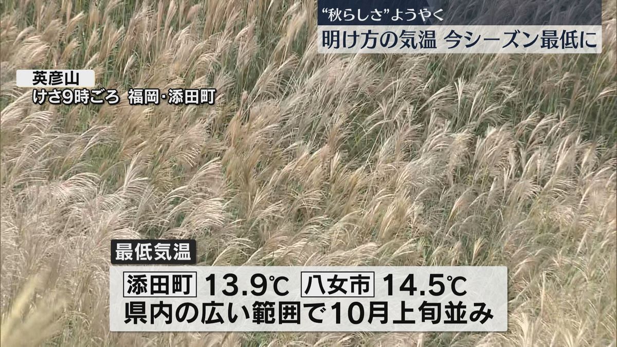 涼しい朝　添田町では13.9℃　福岡県内各地で最低気温が20℃下回る