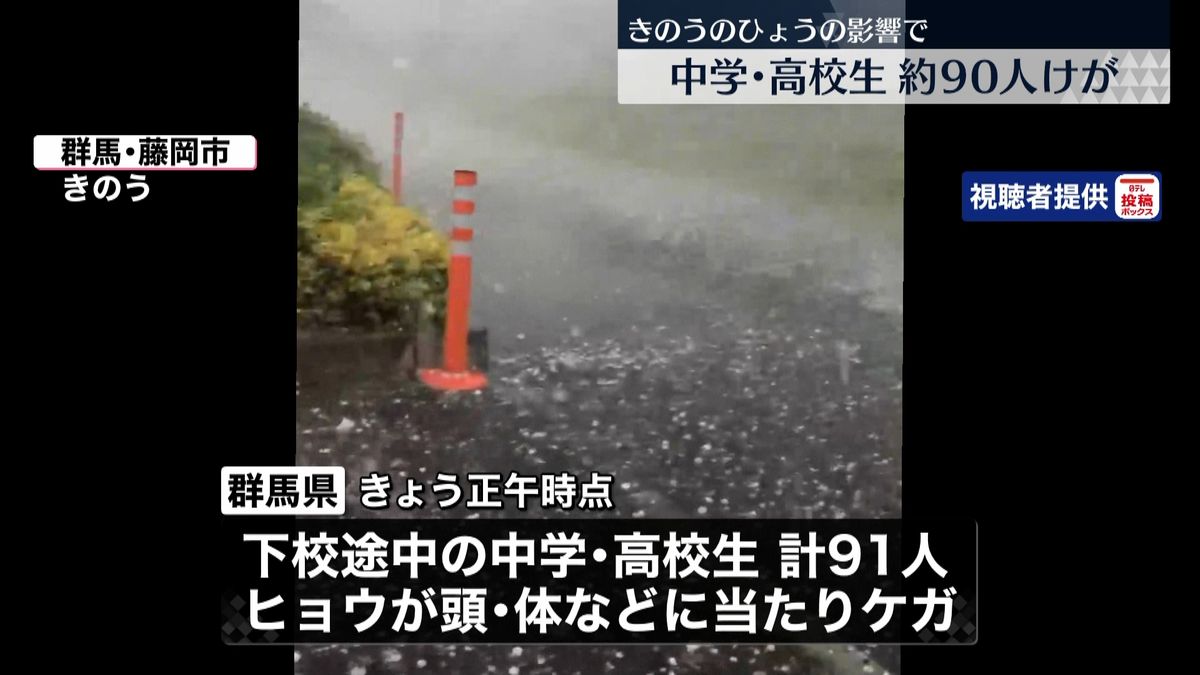 ヒョウ降り…下校中の中高生ら90人以上ケガ　群馬