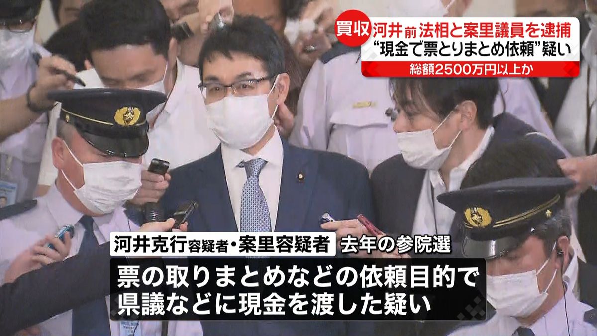 参院選巡る買収疑い　河井前法相夫妻を逮捕