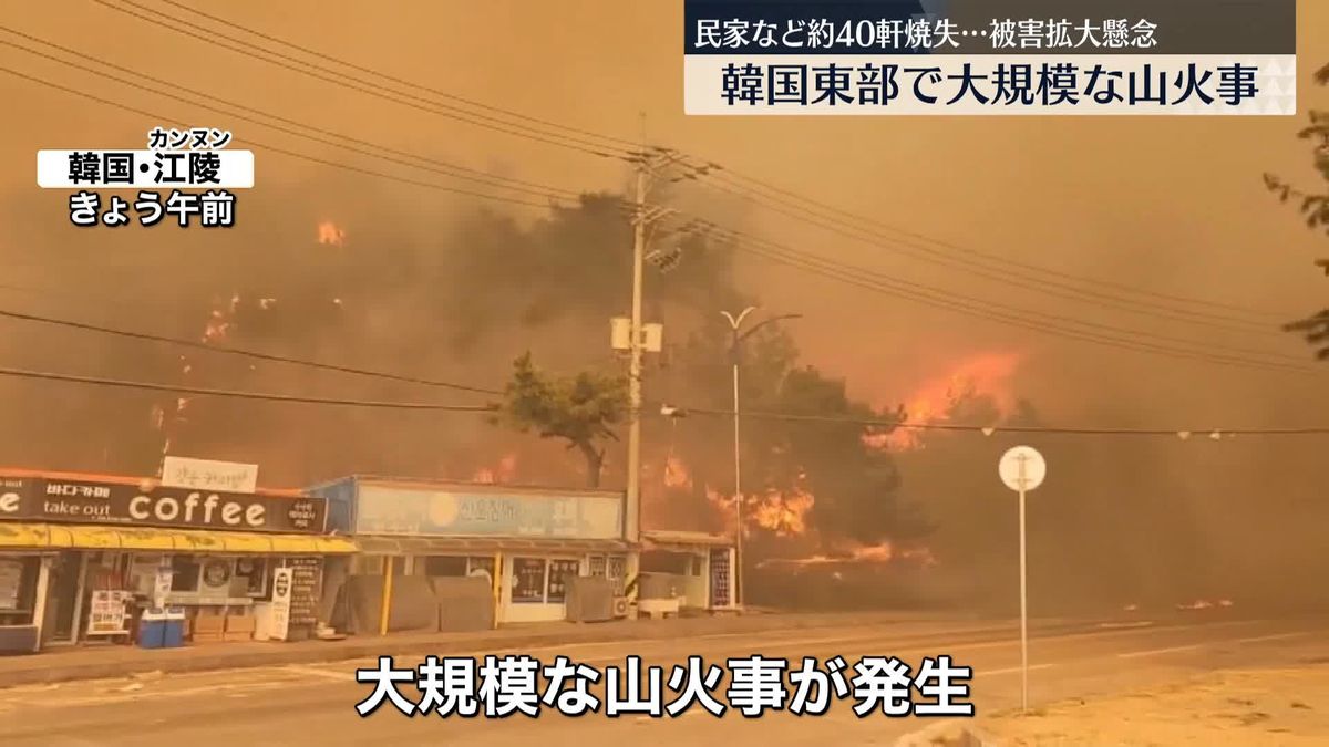 韓国で大規模な山火事　100ヘクタール以上が燃え、民家など約40軒焼失
