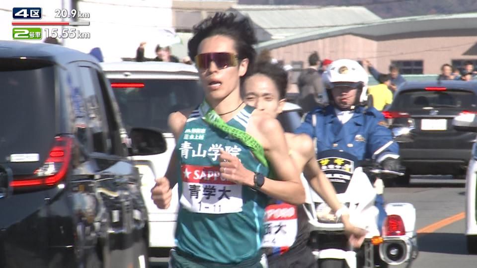 【箱根駅伝】青山学院大の太田蒼生が4区歴代2位の快走で2位へ　先頭の中央大との差を1分半以上詰める　駅伝男が箱根ラストランで区間賞！