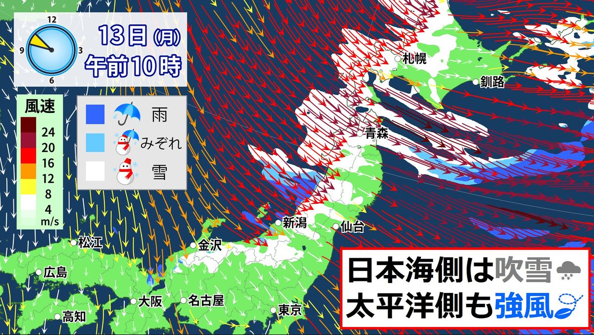 日本海側は暴風雪　太平洋側も北風冷たい