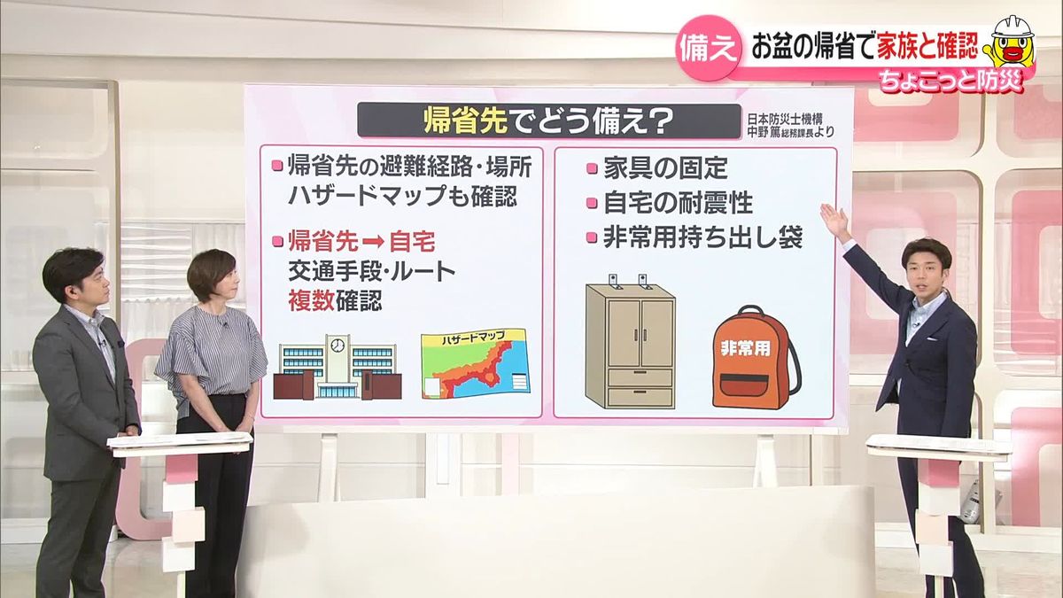 “ちょこっと防災”　お盆の帰省で家族と確認…帰省先・旅行先での備えは？